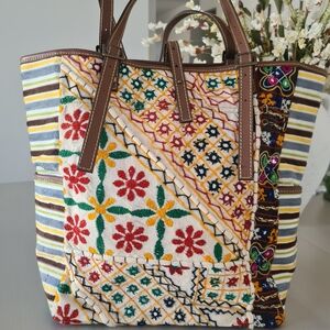 VINTAGE ZEN GARAGE TOTE BAG EMBROIDED HOBO Floral Vintage $128